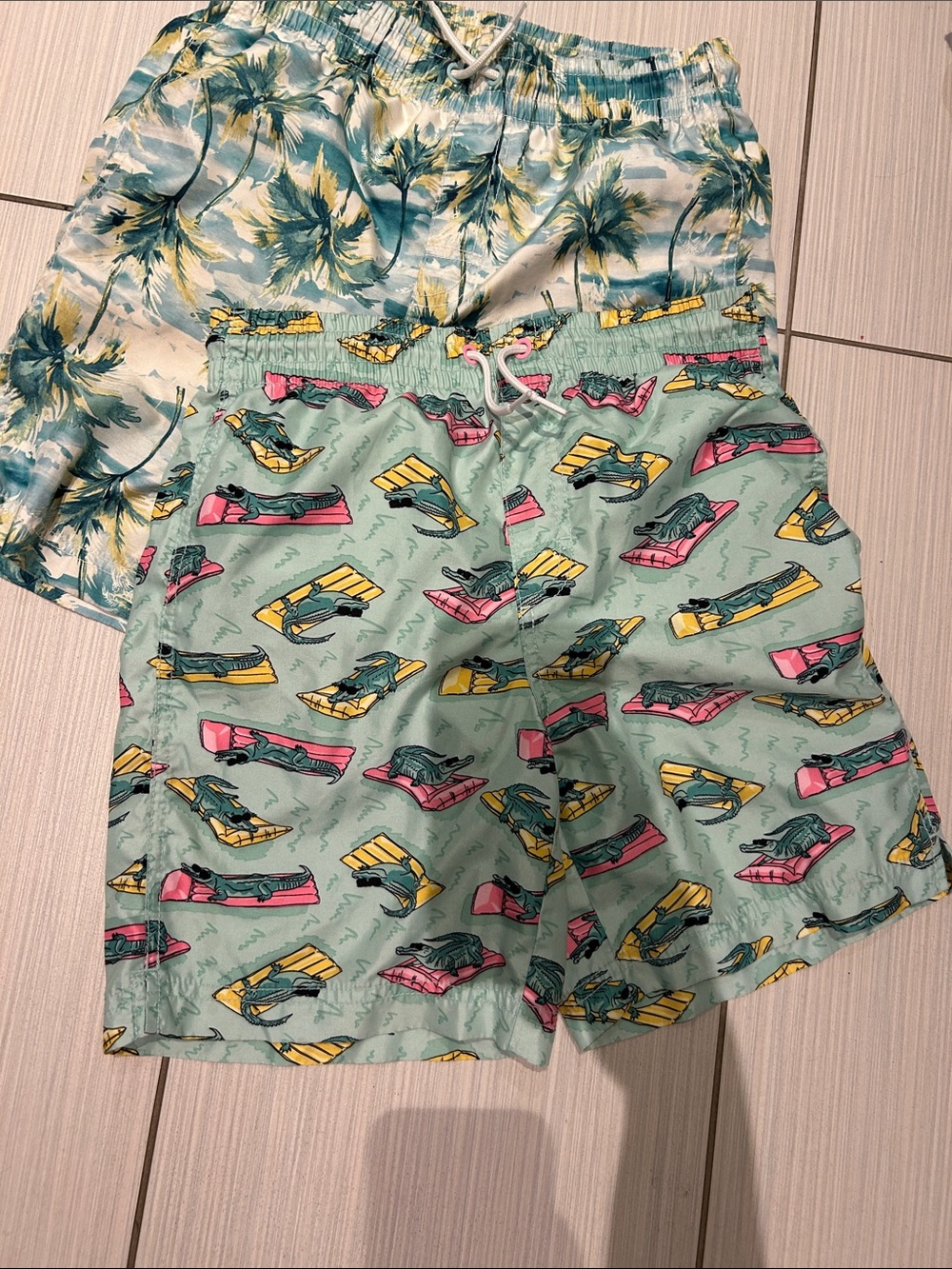 Old Navy Mint Swim Trunks with Pink and Yellow Surfboard Print 15 for both